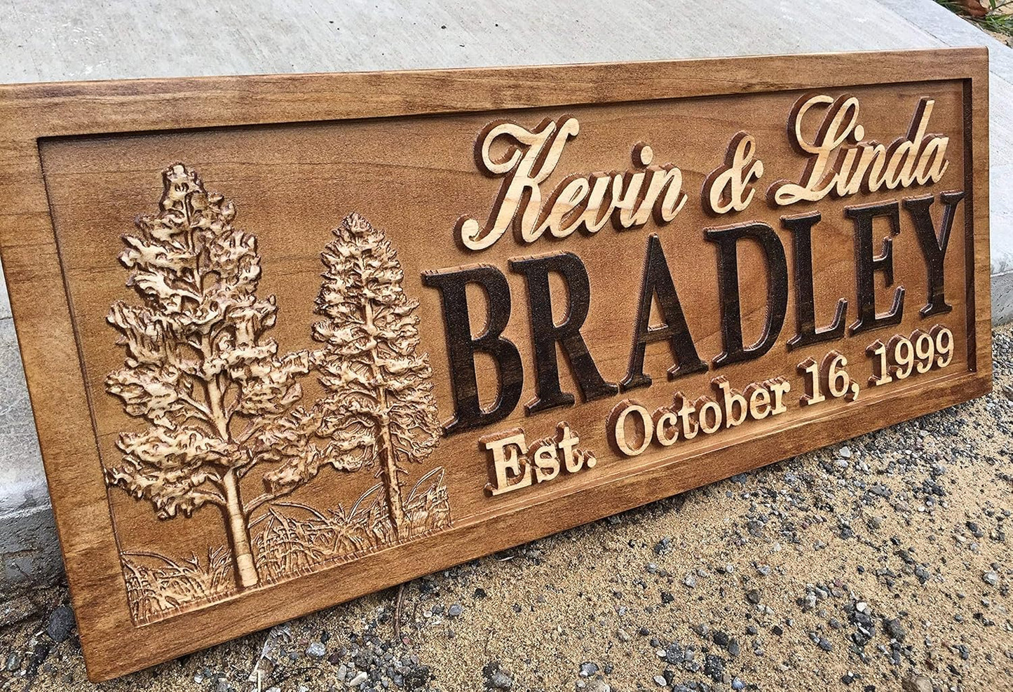 Rustic Wedding Signs Wood Wall Art Personalized Couples Gift Ideas Family Last Name Custom Name Sign Lakehouse Hunting Lodge Home Decor Tree Carved Wooden Cabin 5 Year Anniversary