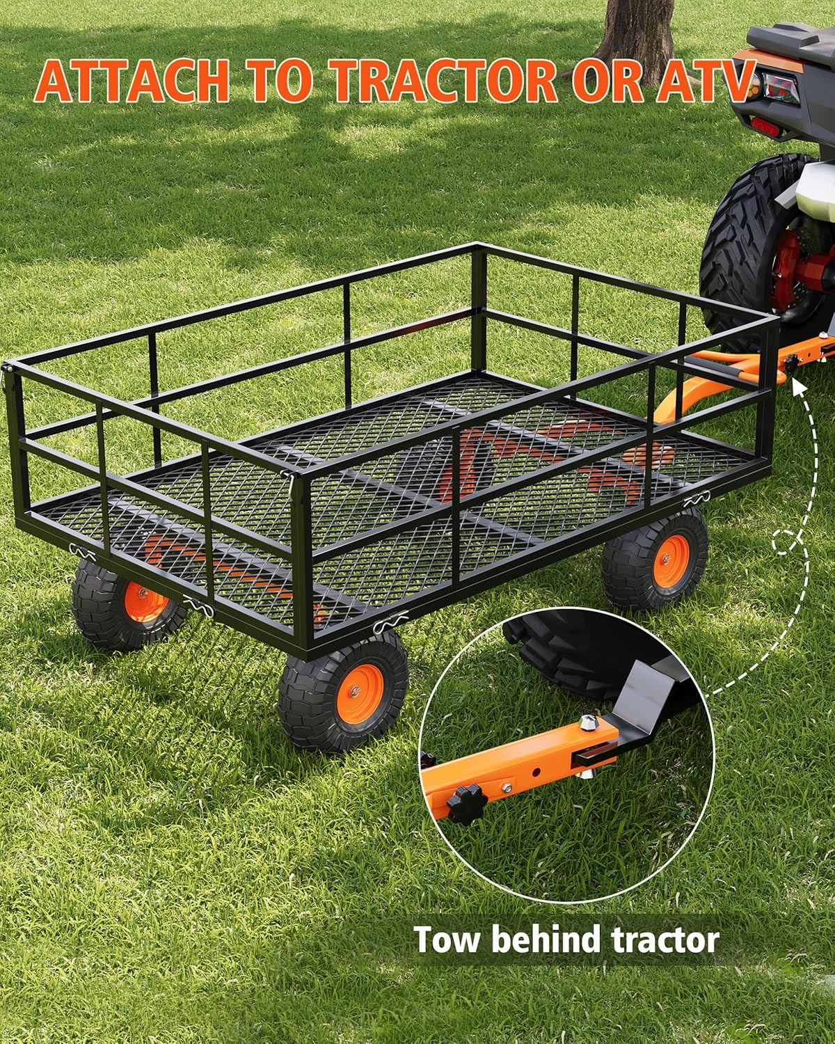 Heavy Duty Steel Garden Cart, 1200 LBS Capacity 3 in 1 Pullable Garden Wagon with 13" Wheels, for Gardening Soil, Tools, and Plant Transport