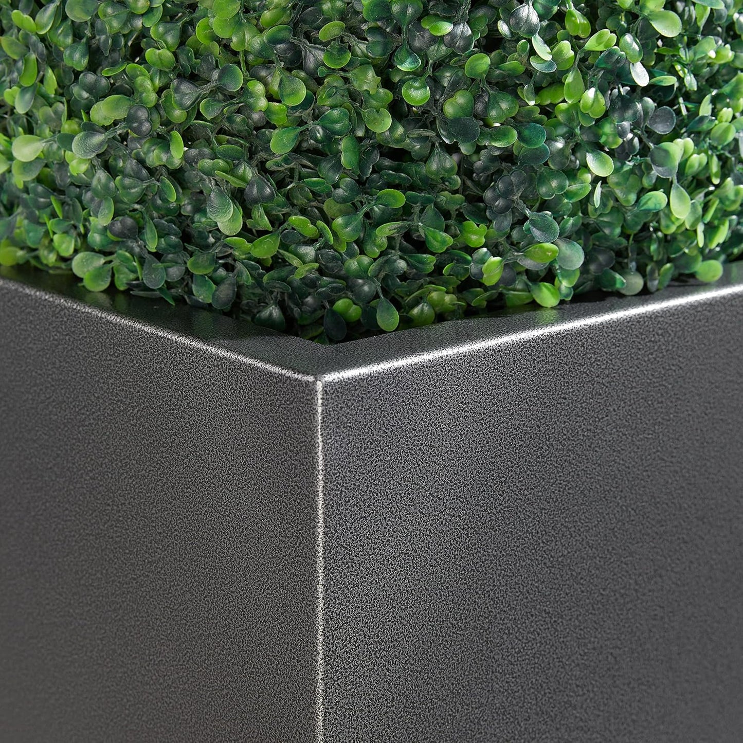 Metallic Heavy Tall Outdoor/Indoor Planter Box, Rectangular, 14Lx14Wx30H Inches, 25LBS/PC, Dark Gray, No Assembly Required and Seamless, Set of 2