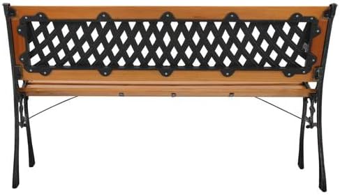 Outvita 49.5in Garden Bench, Deck Hardwood Seat and Metal Armrest Park Bench for Patio Front Porch Path Yard Lawn Poolside (Rhombic)