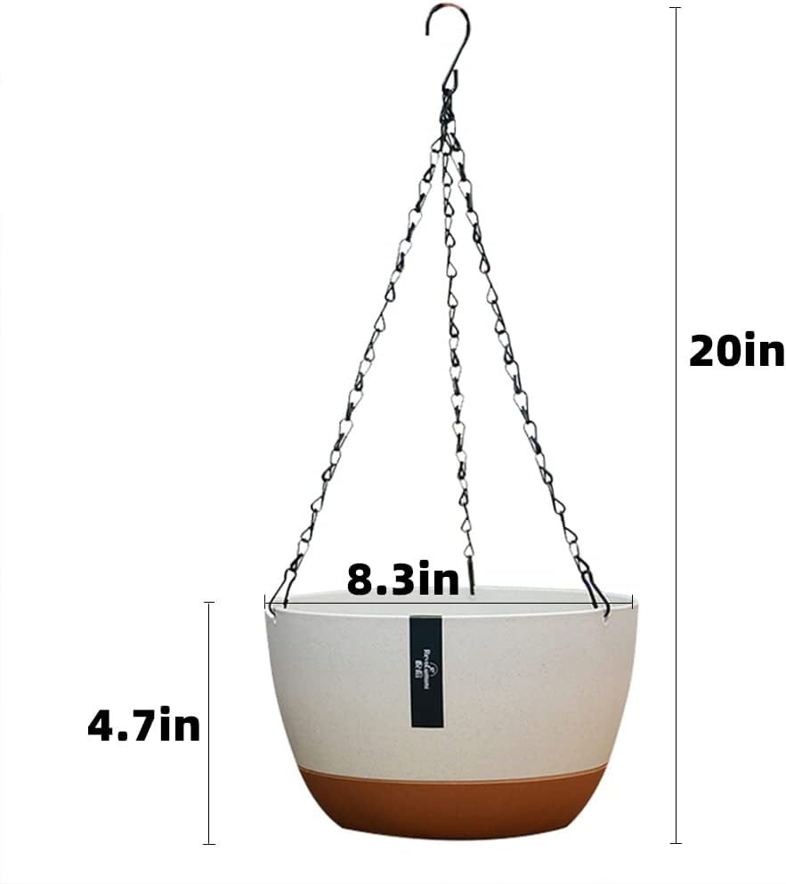 3 Pack Plastic Hanging Planters Set ,8.3 Inch Hanging Flower Plant Pot with Drainage Hole for Indoor Outdoor Plants, Round Hanging Basket with Removable tray for Home Garden Porch Balcony Patio Decor