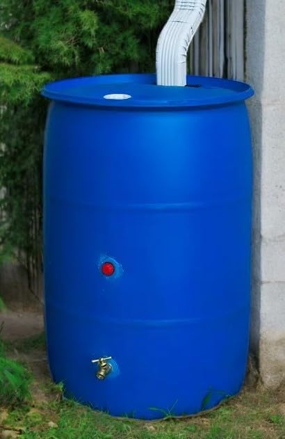 55-Gallon Rain Barrel with Spigot, Blue, Water Collection Container (1 Pack)