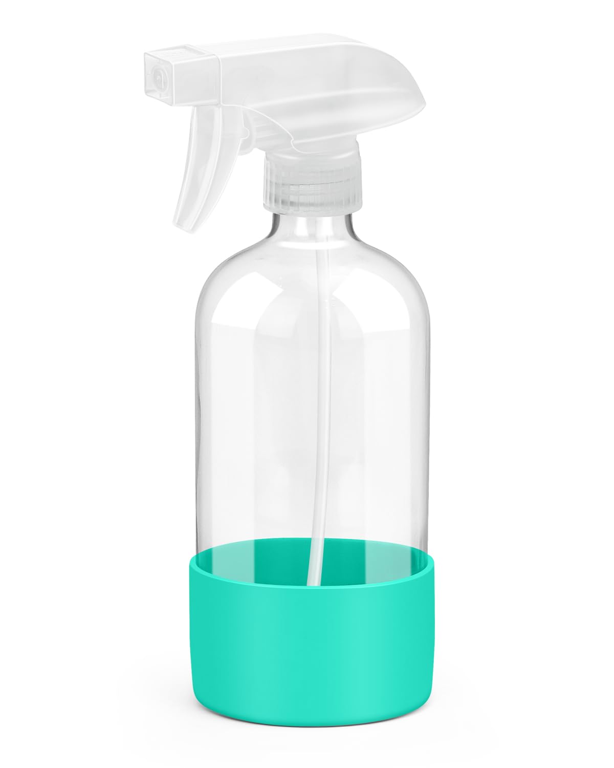 Glass Spray Bottles with Silicone Sleeve Protection, Empty 16OZ Reusable Spray Bottles, Refillable Containers with Spray Nozzles for Cleaning Solutions, Plants and Essential Oils 1 Pack Green