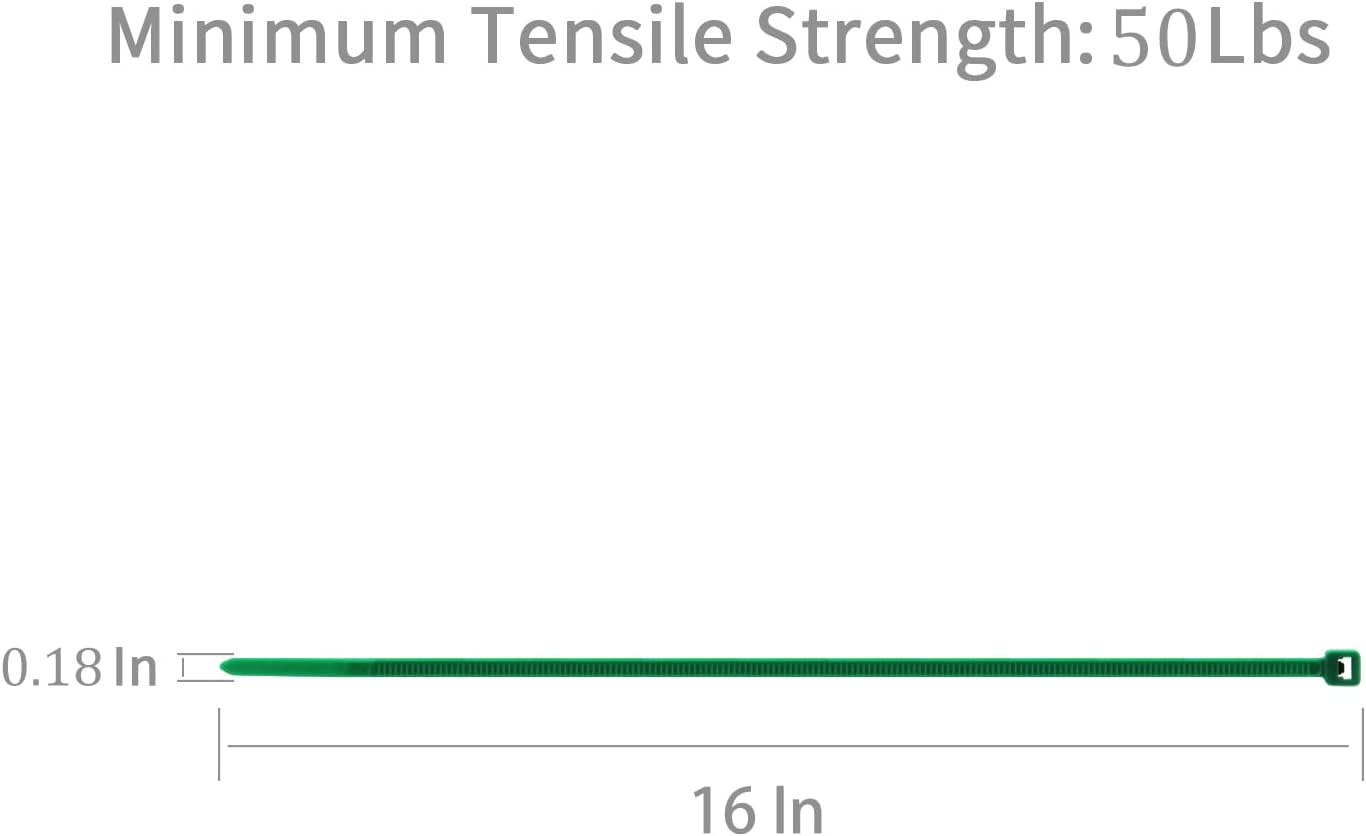 XINGO 100PCS Cable Zip Ties Heavy Duty, Premium Nylon Plastic Wire Ties with 50 Pounds Tensile Strength, Self-Locking Black Nylon Zip Ties for Indoor and Outdoor (16 inch, Green)