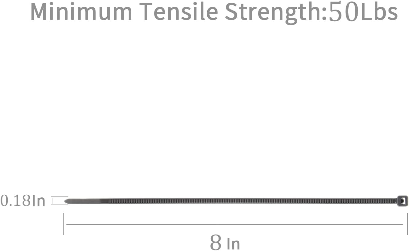 XINGO 1000 PCS Silver Zip Ties 8 Inch, 60 LBS Tensile Strength, Self-Locking Nylon Plastic Nylon PA66 Wire Ties for Indoor and Outdoor Use