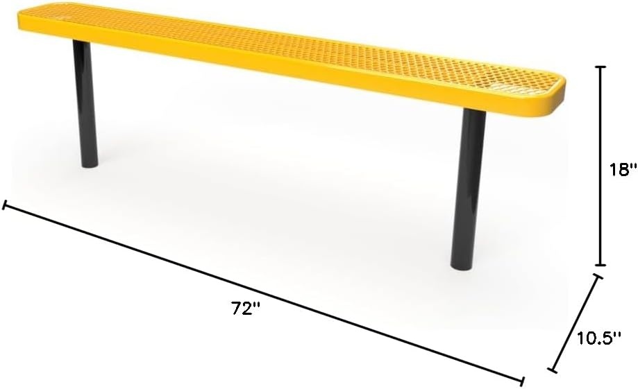 Coated Outdoor Furniture Heavy-Duty Outdoor Bench Thermoplastic Coated, Expanded Metal, Commercial-Grade Seating, Made in America (Inground Without Back, 6 Ft, Yellow)