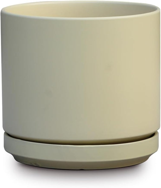 Mid Modern Planter with Detached Saucer (Cloud White,10.0" D x 9.0" H)