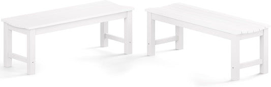 Outdoor Bench Set of 2, 2-Person Patio Backless Benches, HIPS Weatherproof Garden Bench That Never Rot and Fade, Suit for Backyard, Church, Patio, Deck and Entryway (White)