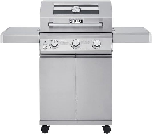 Monument Grills Larger 3-Burner Propane Gas Grills barbeque Stainless Steel Heavy-Duty Cabinet Style with Knob Controls, Outdoor Use, Mesa 300