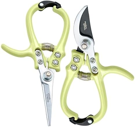 Modern Sprout Hand Pruners & Shears Set - Lightweight Gardening Tools W/Easy Lock - Sharp Carbon Steel Blades -Rust Resistant Scissors for Herbs, Flowers - Reusable Holster - Chartreuse