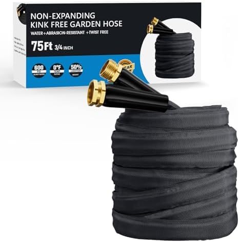 2025 Upgraded 75FT Non-Expanding Garden Hose, Lightweight, Flexible Ultra-Light Water Hose, Burst-Resistant, Lead-Free, Anti-Kink, High-Pressure