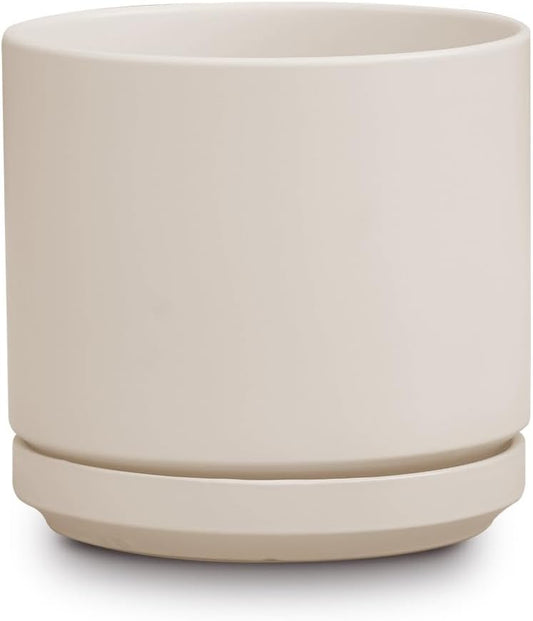Mid Modern Planter with Detached Saucer (Ivory Clay,12.0" D x 10.5" H)