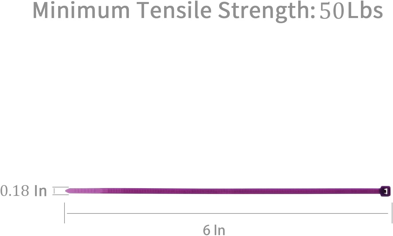 XINGO 100PCS Purple 6 Inch Cable Ties, Heavy Duty Nylon 66, 50 Pound Tensile Strength, Self-Locking, Indoor/Outdoor
