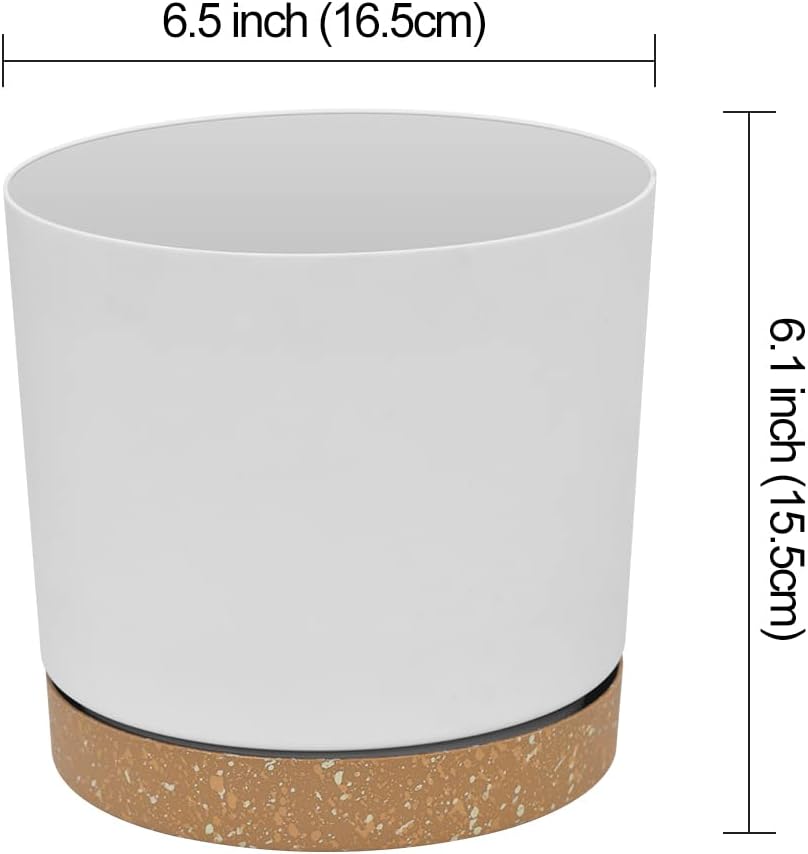 ZMTECH Set of 6 Self Watering Plastic Plant Pots, 6.5in Diameter x 6.1in Height, Modern Decorative Flower Pots for Indoor Outdoor House Plants, Succulents, Flowers (White+Green+Blue)