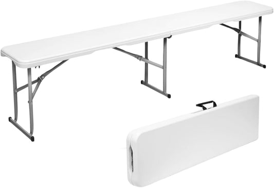 Plastic Folding Bench - Portable Bench Used for Indoor, Outdoor, Picnic, Party, Camping, Dining Seat, Garden Soccer Multipurpose Entertaining Activities, White (2, White, 6 Feet)
