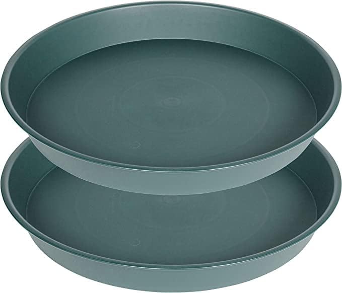 2 Pack of 16 17 inch Plant Saucer (15 inch Base), 2.3" Depth, Plant Trays for Pots, Plastic Plant Saucers for Indoors, Bird Bath Bowls, Flower Pot Drip Trays for Planter (17", Green)