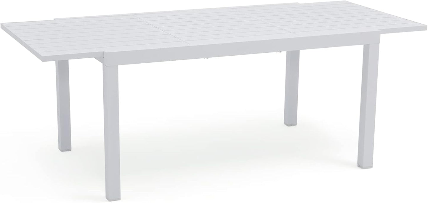 Soleil Jardin Aluminum Patio Extendable Dining Table, 59" - 83", Adjustable Indoor Outdoor Furniture Rectangle Table for 6-8 Person Porch Deck Garden, White