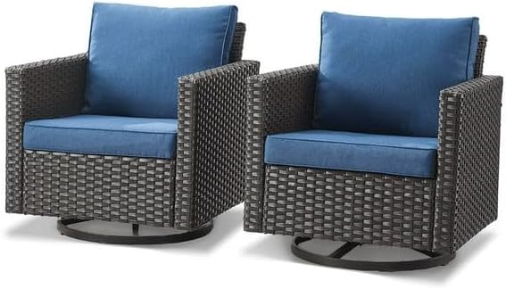 HUMMUH Outdoor Swivel Chairs Set of 2,PE Wicker Patio Furniture Rocker Glider Chairs for Porch Balcony Deck Garden