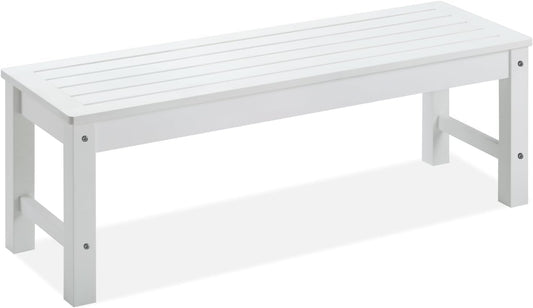 Psilvam Outdoor Bench, Two Person Poly Lumber Porch Bench, Weatherproof Garden Bench That Never Rot and Fade, All-Weather Patio Bench Suit for Garden, Porch, and Park (White)