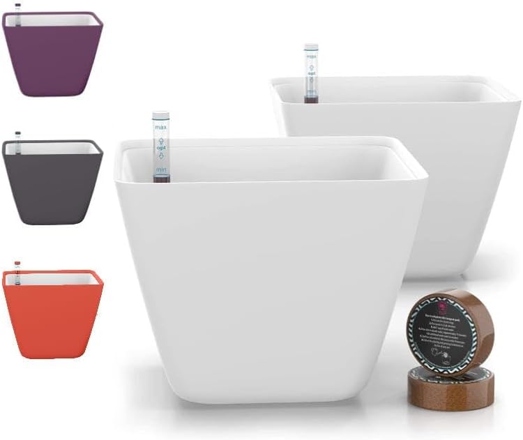 GARDENIX DECOR 5" Self Watering pots for Indoor Plants - Flower Pot with Water Level Indicator for Plants, Grow Tracking Tool - Self Watering Planter Plant Pot – 2 Pack White