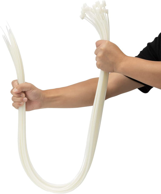 XINGO 40 inch White Zip Ties Heavy Duty 25 PCS,200 lbs Ultra Strong Plastic Wire Ties, Large Cable Ties Extra Long Tie Wraps, Indoor and Outdoor UV Resistant