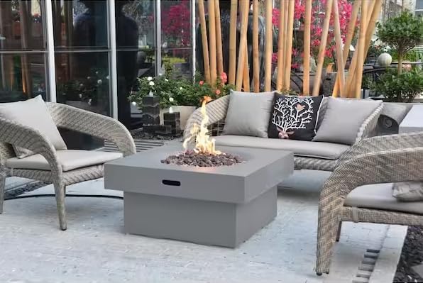 AMS Fireplace | Modeno | Brandford | Firepit Table | Cover and Lava Rocks Included | (Fuel: Liquid Propane - Light Gray)