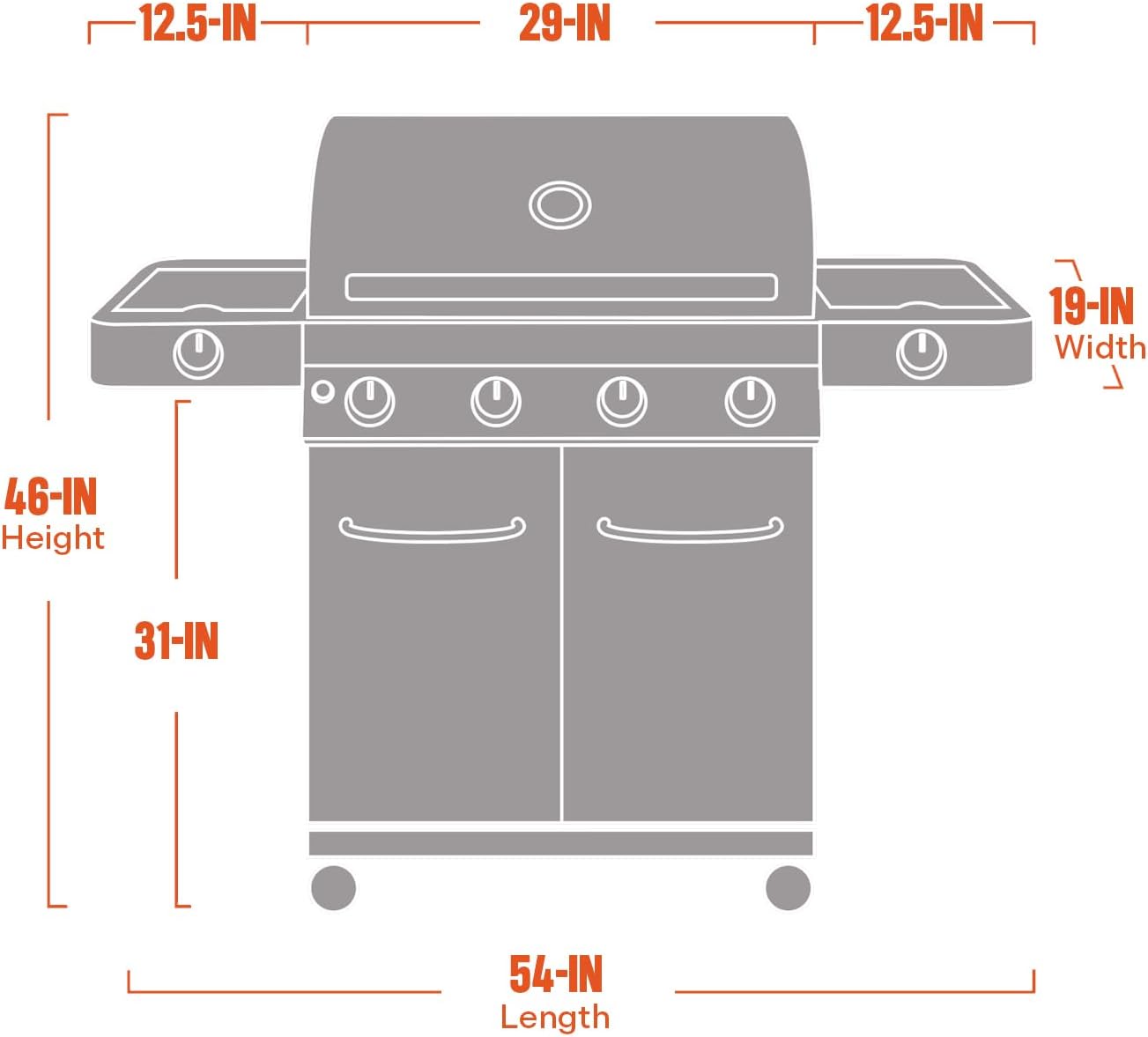 Monument Grills Larger 4+2 Burner Propane Gas Grills Stainless Steel Cabinet Style with Side & Side Sear Burners, Built-In Thermometer, and Knob Controls