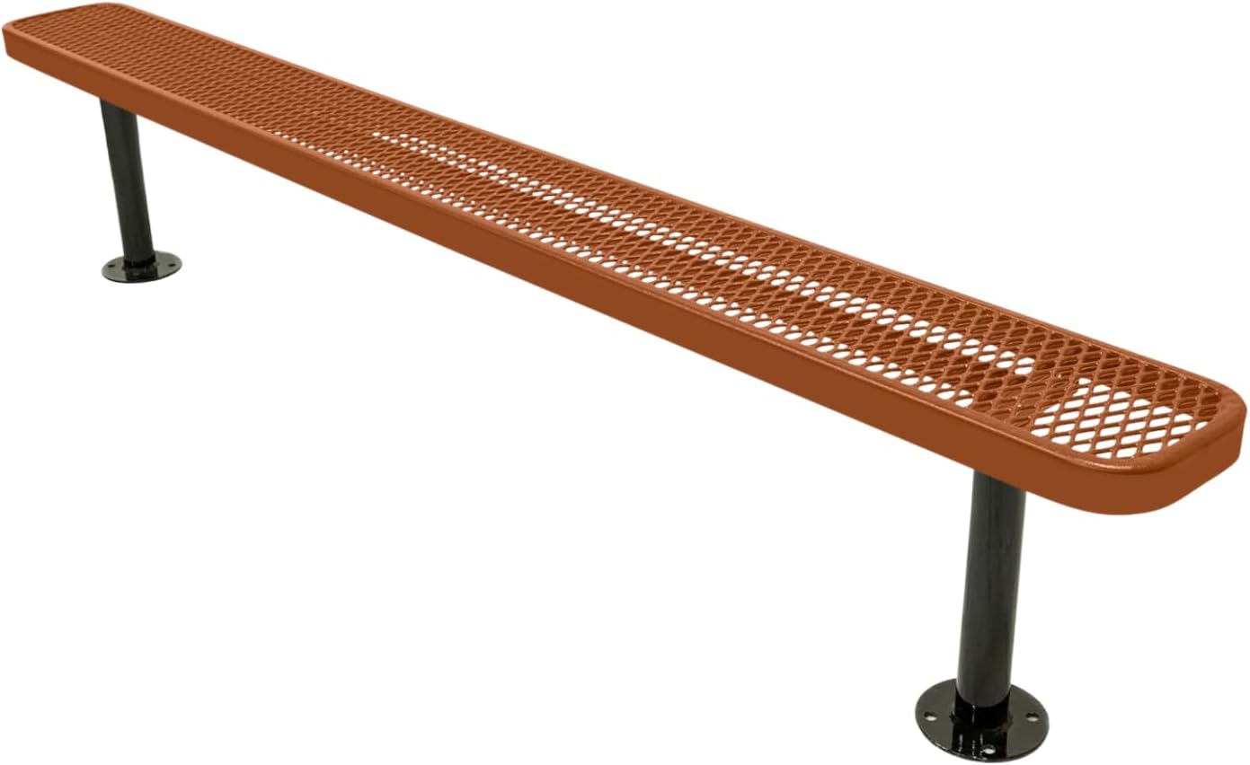 Heavy-Duty Outdoor Bench Thermoplastic Coated, Expanded Metal, Commercial-Grade Seating, Made in America (Surface Without Back, 8 Ft, Textured Copper)