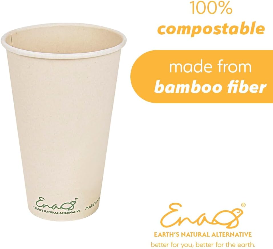 100% Compostable Disposable Coffee Cups [16oz 320 Pack] Paper Cups Made from Bamboo, Eco-Friendly, Biodegradable Premium Party Cups, Natural Unbleached by Earth's Natural Alternative