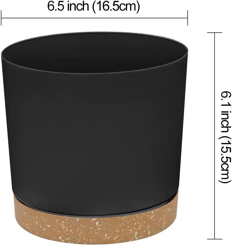 ZMTECH Plant Pots, Set of 6 6.5'' Self Watering Plastic Planter with Drainage Hole and Saucer,Modern Decorative Flower Pot for Indoor Outdoor House Plants, Succulents, Flowers - Dark Gray