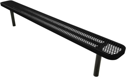 Coated Outdoor Furniture Heavy-Duty Outdoor Bench Thermoplastic Coated, Expanded Metal, Commercial-Grade Seating, Made in America (Inground Without Back, 8 Ft, Textured Black)