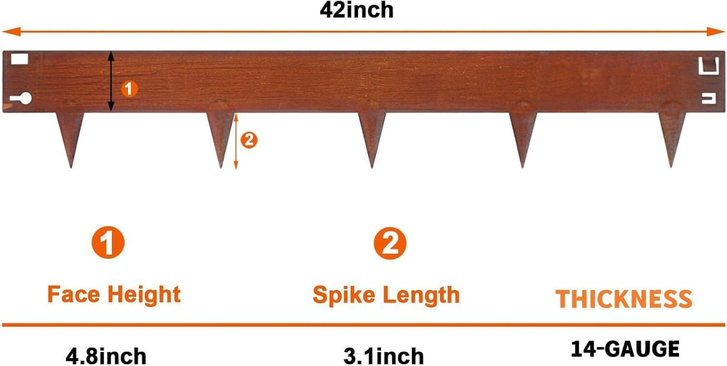 42" L X7.9 H Corten Steel Landscape Edging, 6 Pack Hammer in Landscape Edging, Garden Edging Border for Lawn, Flower Bed, Yard (Rust-Colored)