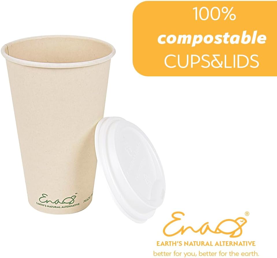 Earth's Natural Alternative 100% Compostable Disposable Coffee Cups with Lids [16oz 80 Set] Paper Cups Made from Unbleached Bamboo Fiber, Compostable Lids, To Go Coffee Cups with Lids