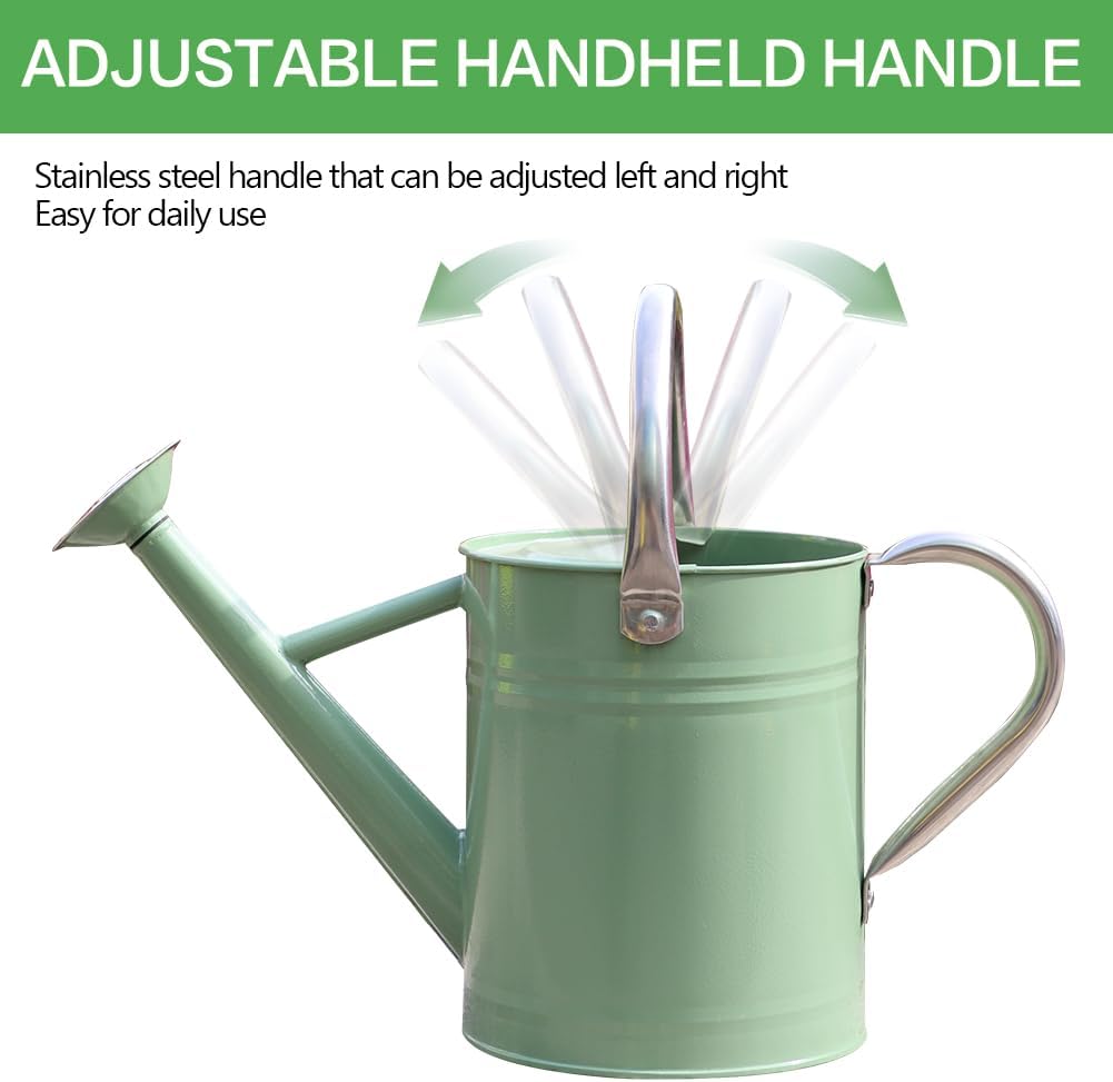 Metal Watering Can, One Gallon Watering Cans Stainless Steel for Outdoor Indoor Garden Plants Watering (Cream Green)