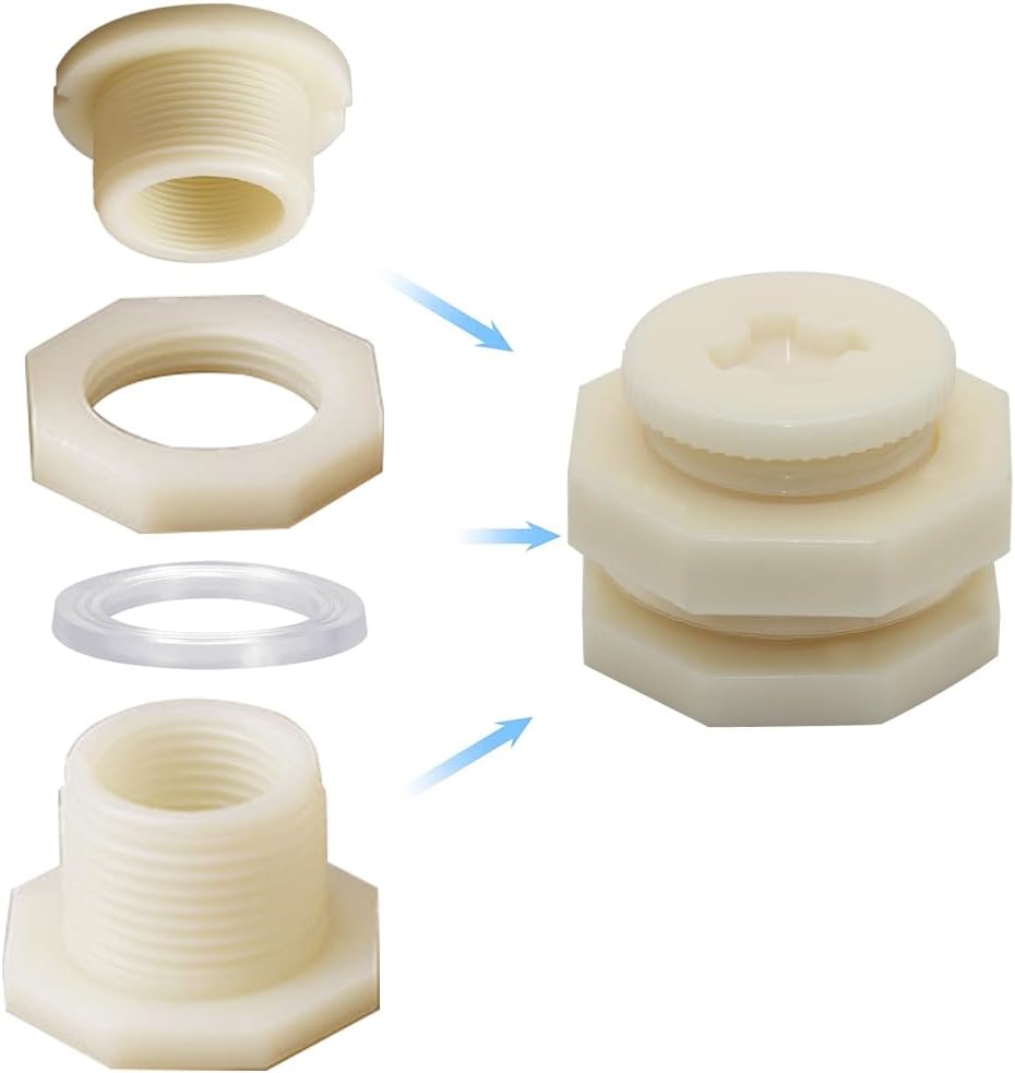 1/2 Female ABS Bulkhead Fitting, Plastic Water Tank Connector Adapter Fitting with Plugs for Outdoor rain Barrel Garden Hose Adapter Spigot kit Water Tank Gallon Drain Bucket(Set of 4)