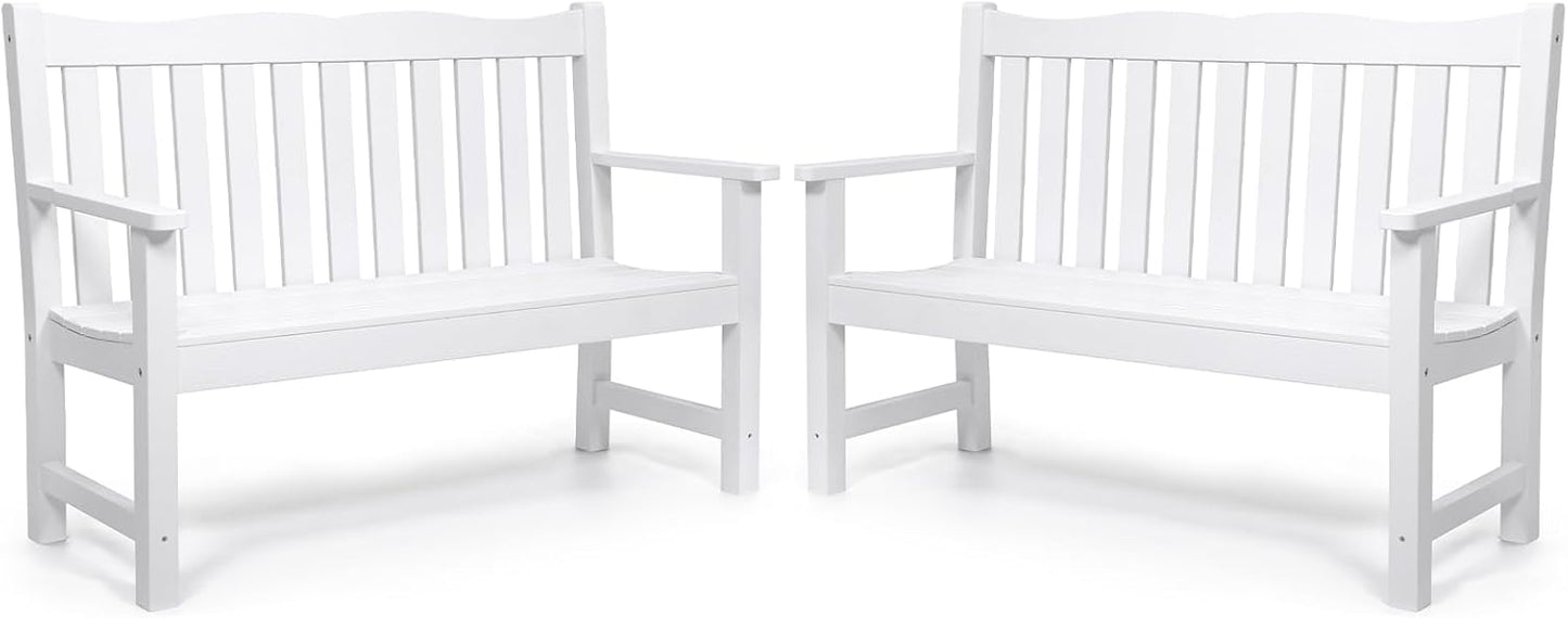 Garden Benches Set of 2, All-Weather HIPS Outdoor Bench with 800 lbs Weight Capacity, Never Rot or Fade, for Garden, Porch, Backyard, and Park, White