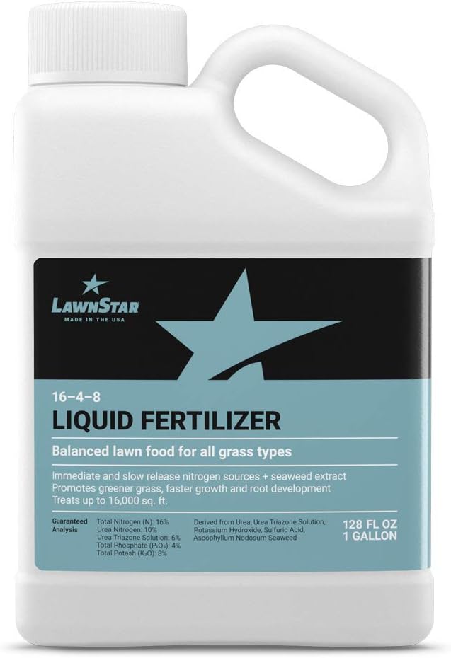 Balanced 16-4-8 Nutrient Liquid Fertilizer (1 Gallon) - Premium Lawn Food, NPK with Added Seaweed Extract, Treats Common Deficiencies, Safe for All Grass Types
