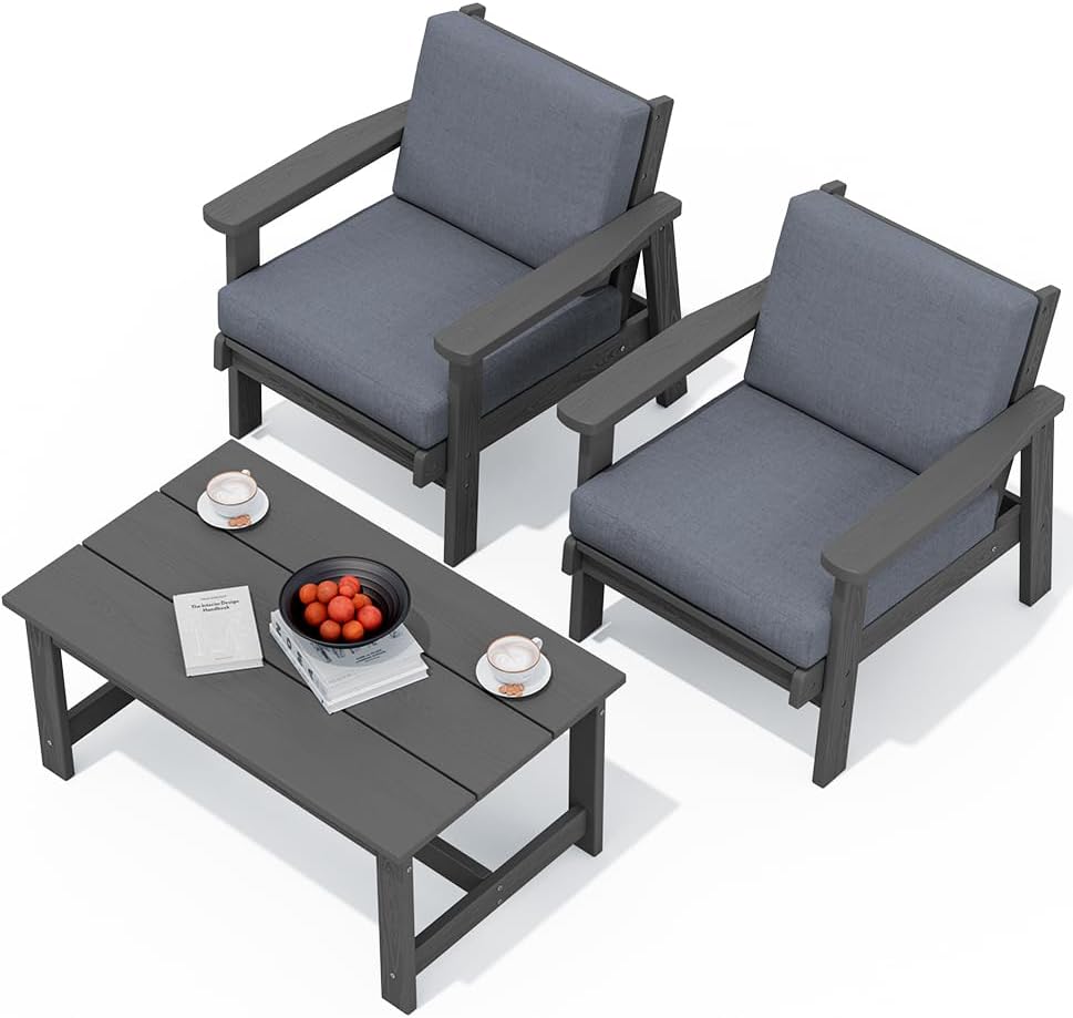 SERWALL HDPE Outdoor Couch, Grey Frame and Grey Cushion