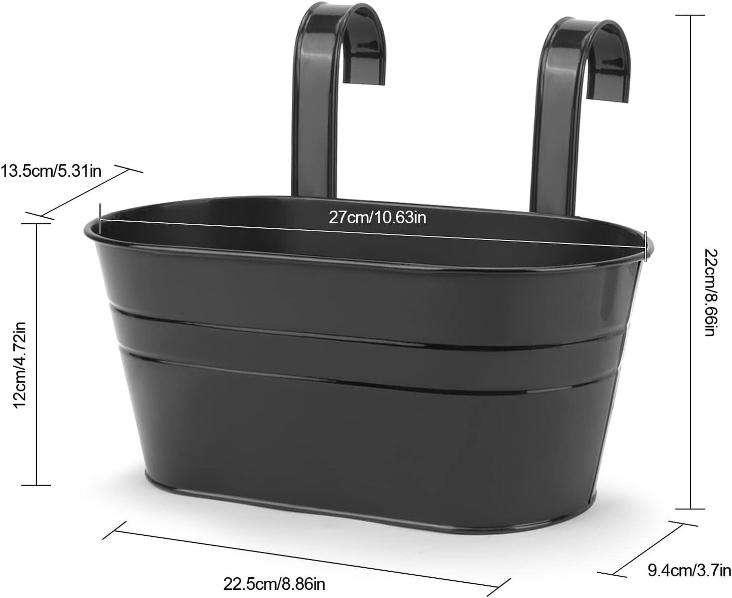 OGIMA 4pcs Hanging Flower Pots, Metal Iron Wall Planter Indoor/Outdoor for Railing Fence Balcony Garden Home Decoration with Detachable Hooks