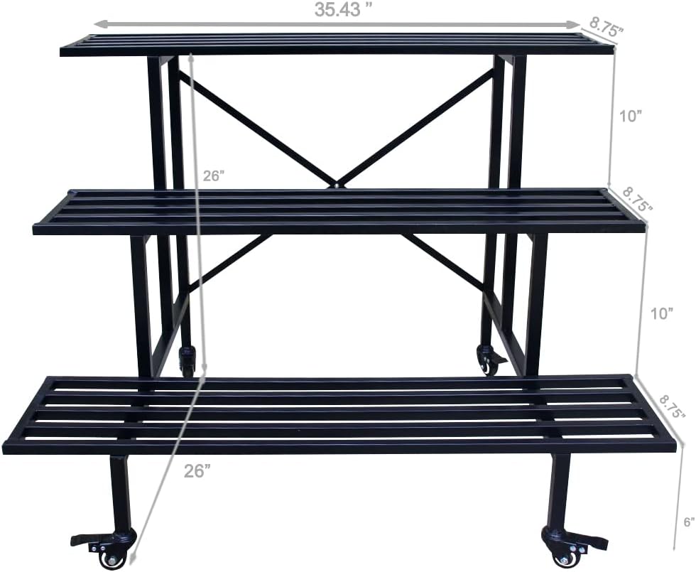 Zhongma Moving Garden Cart 3 Tier Sturdy Metal Plant Stand Heavy Duty Plant holder Garden Plant Shelf with Wheels
