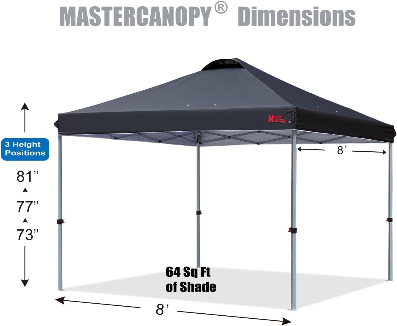 MASTERCANOPY Durable Pop-up Canopy Tent with Roller Bag (8x8, Black)