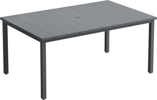 VICLLAX 63" Rectangle Patio Dining Table for 6, Outdoor Dining Table with Umbrella Hole, All Weather 6 Person Metal Patio Table for Lawn Garden, Grey Tabletop