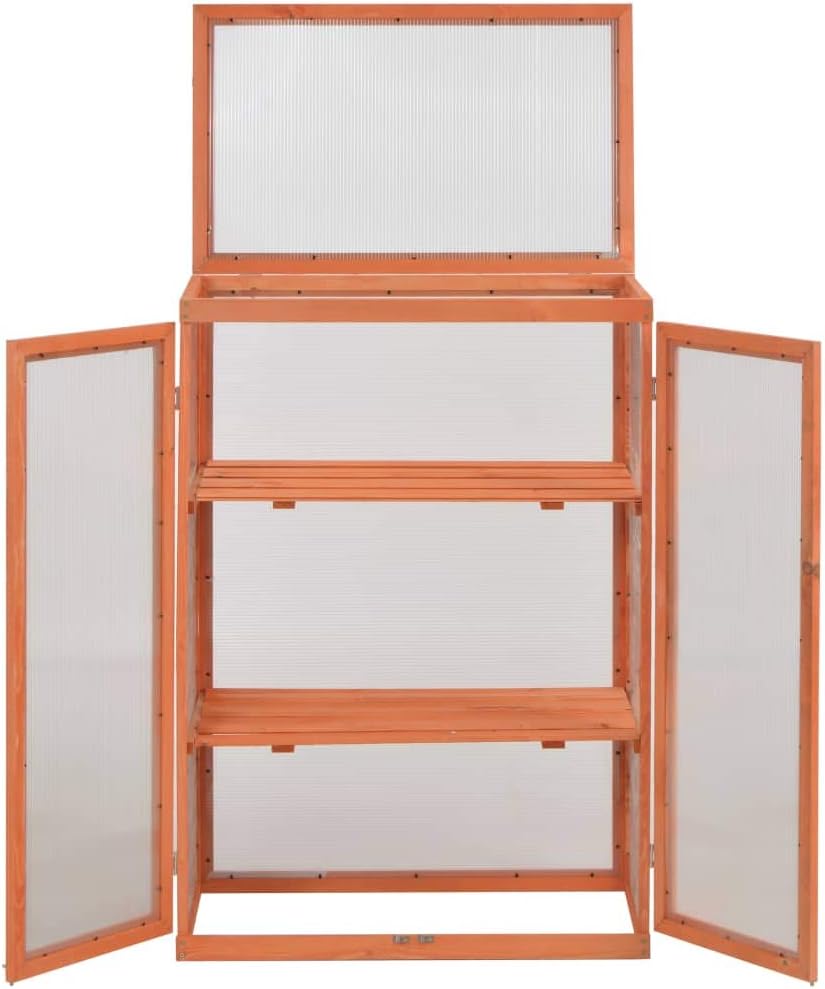 Wooden Portable Greenhouse with 2 Shelves and 2 Doors, Garden Mini Greenhouse Cabinet for Outdoor Indoor Use 29.5"x18.5"x42.9"