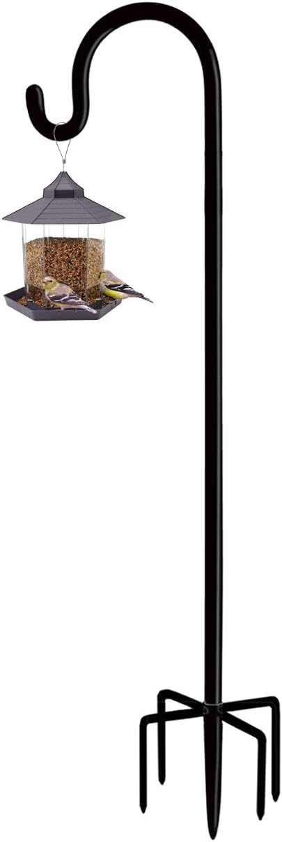 Artibear Adjustable Outdoor Shepherd Hook Stand with 5 Prong Base, 108 Inches Tall 3/5 in Thick, Shiny Black (1 Packs)