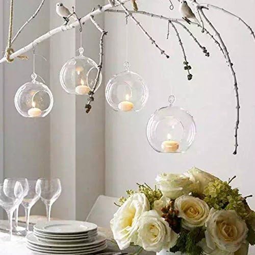 Nuptio 8 Pcs 3.15"/ 8cm Hanging Glass Tealight Holder Globe Plant Terrariums Glass Orbs Air Plants Tea Light Candle Holders Home Decor Indoor Outdoor Garden (with 2 Holes, 6 Pcs + 2 Pcs)