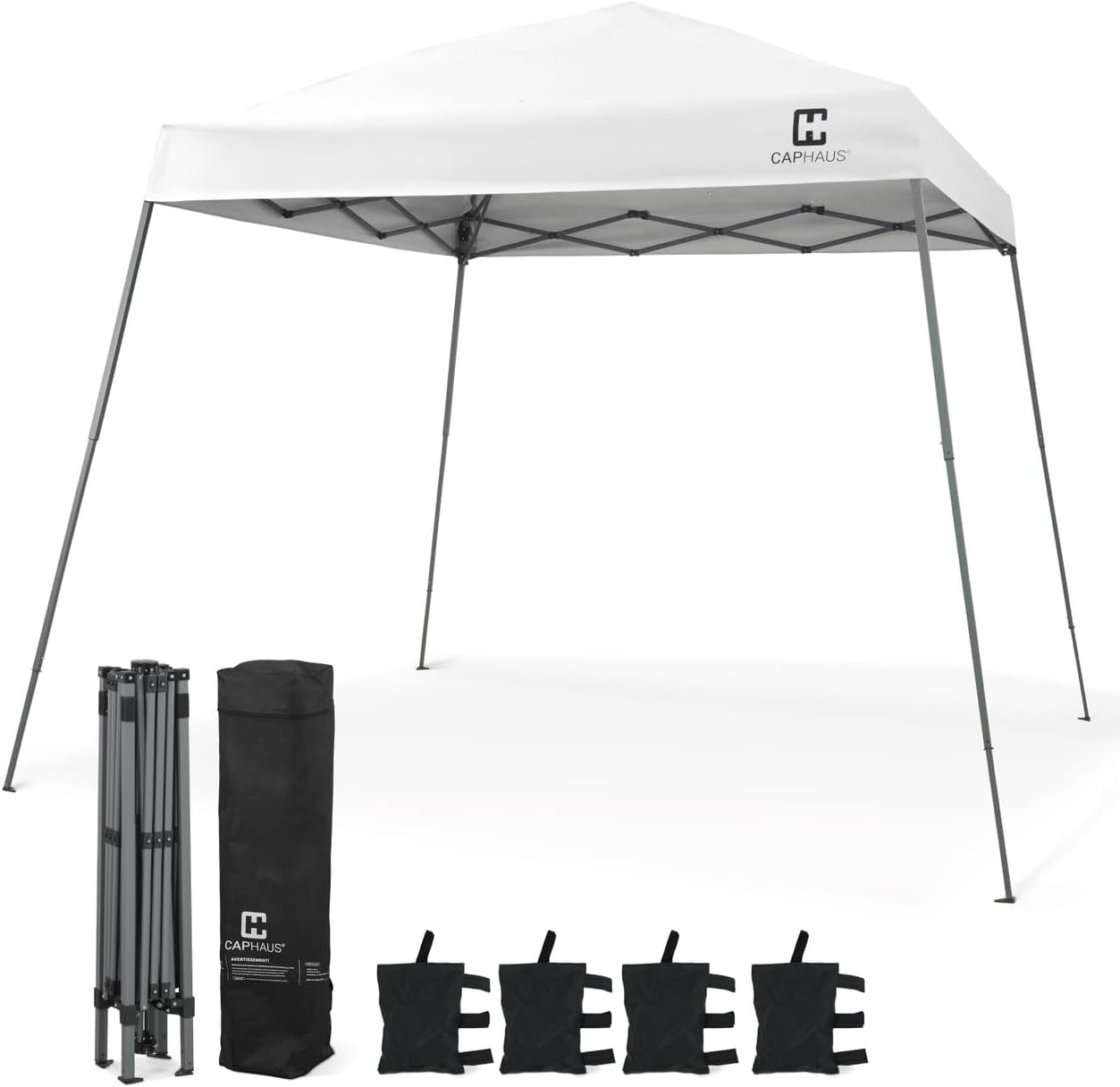 CAPHAUS One-Push Pop Up 8x8 Canopy Tent, Heavy-Duty Commercial Grade with Central Lock, Portable Instant Folding Shelter with10x10 Base, Perfect for Outdoor Beach Canopy, White