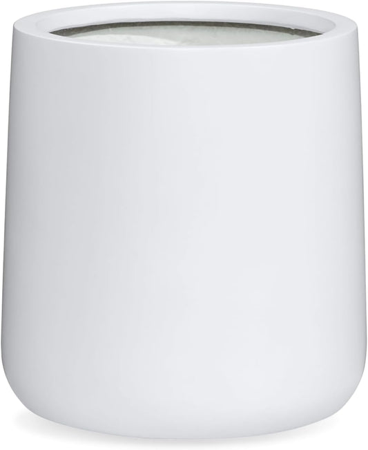 15.3" H x 15" D Conico Fiberstone Round Planter with Drainage Hole, Smooth Finishes, Weather Resistant for Indoor and Outdoor Use, Included 2 Extra Coco Mats (White, 11.7" Pot Opening)