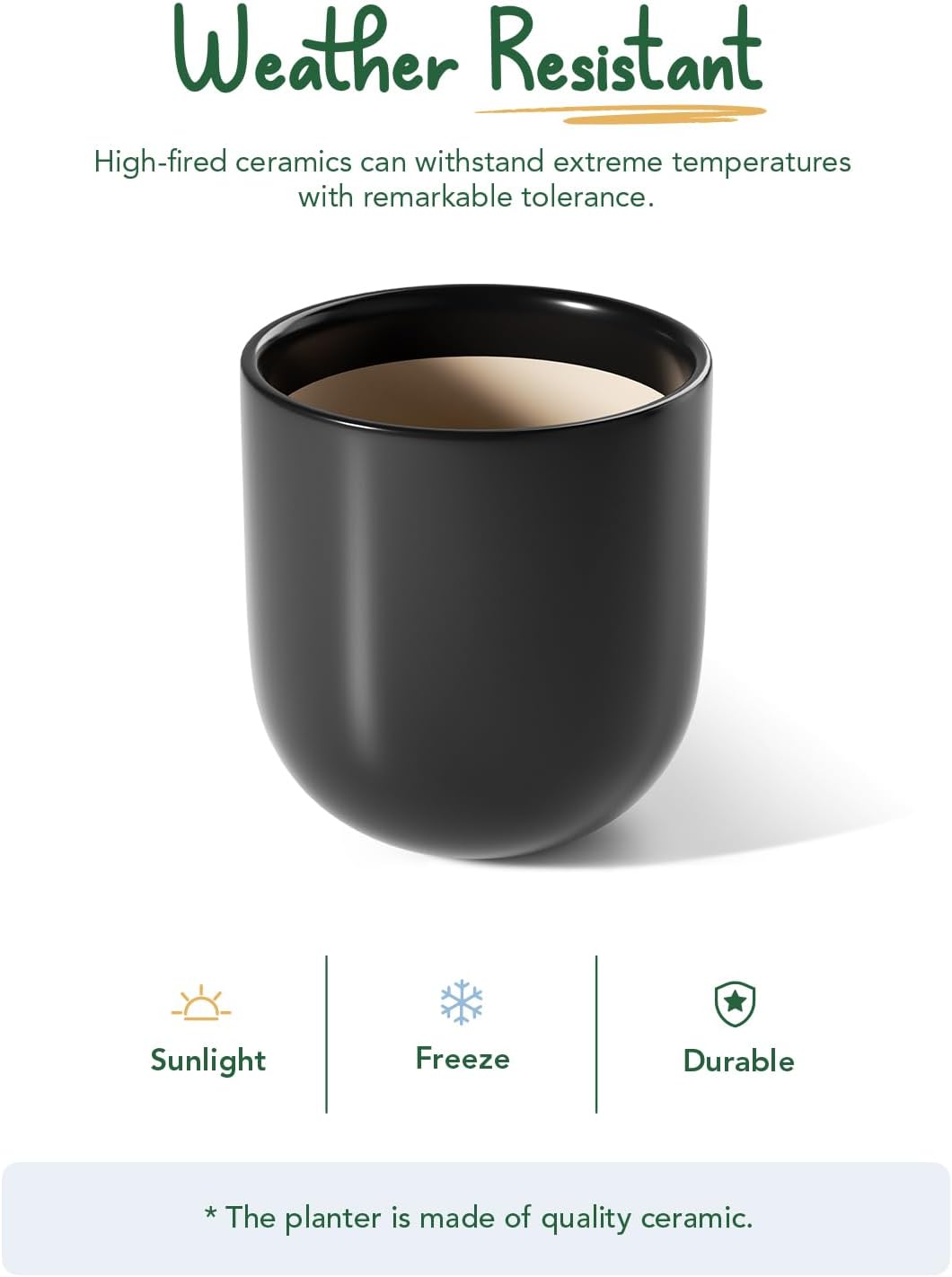 LE TAUCI 12 Inch Pots for Plants, Ceramic Large Planters for Home Garden Patio Office, Indoor Modern Plant Pots with Drainage Hole and Rubber Plug, Black