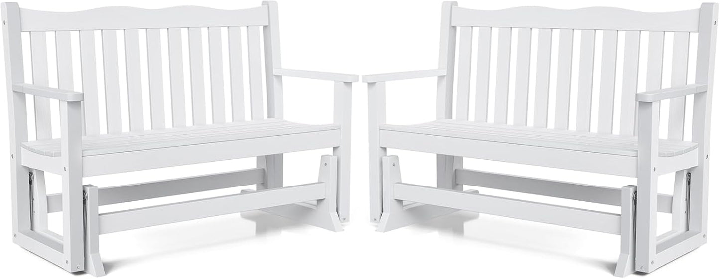 Stoog Outdoor Glider Benches Set of 2, All-Weather Patio Glider with 800 lbs Weight Capacity, Never Fade or Rot, for Porch, Backyard, and Garden, White