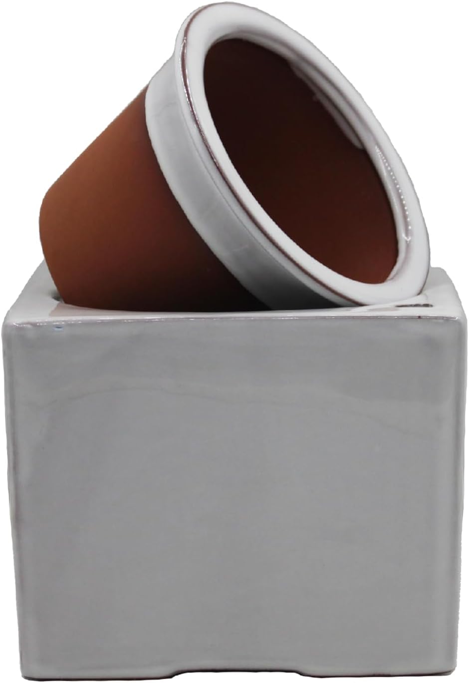 Ceramic African Violet Self Watering Pot 6 Inch Square Pot 3.5 Inch Innter Pot Easy Fill Water Reservoir White